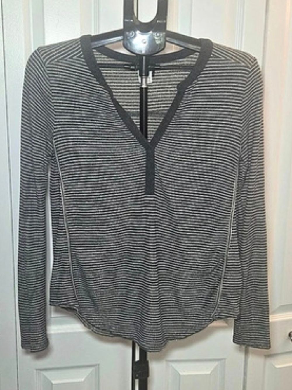 Akemi + Kin "Aluna" Lurex Stripe Metallic Henley Top from Anthropologie Size M